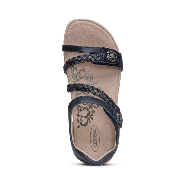 Aetrex Women's Jillian Braided Quarter Strap Sandals Navy Sandals UK 0536-434